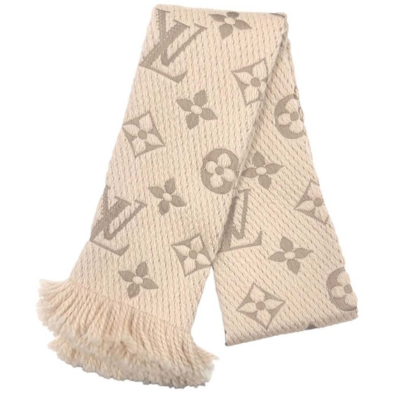 Louis Vuitton Gear Logomania Beige Echarpe Wool Weather Scarf Silk Cold - Picture 1 of 9